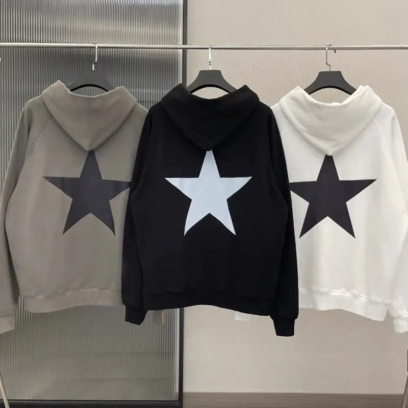 Y2K Aesthetic Star Print Hooded Sweatshirt for Men