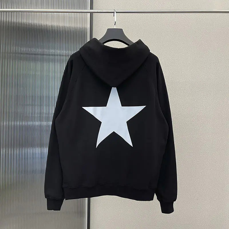 Y2K Aesthetic Star Print Hooded Sweatshirt for Men