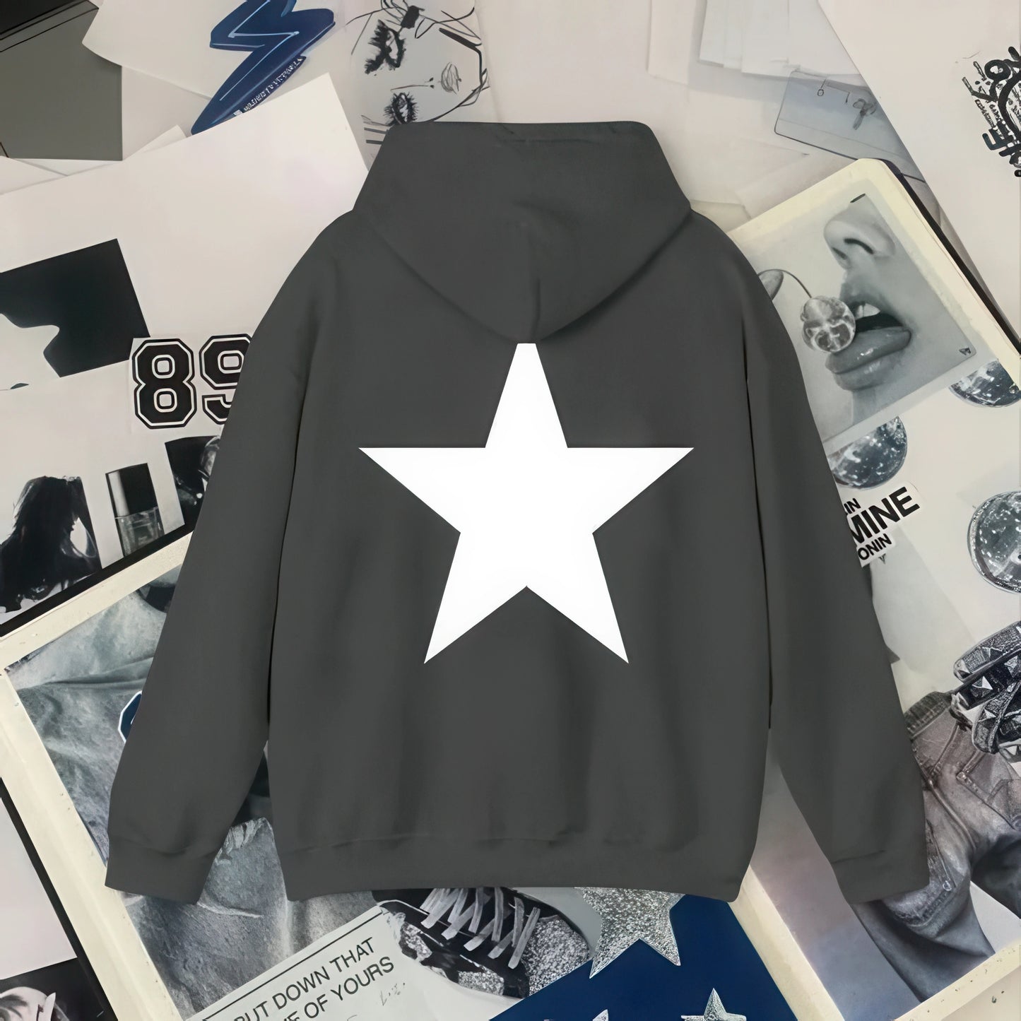 Y2K Aesthetic Star Print Hooded Sweatshirt for Men