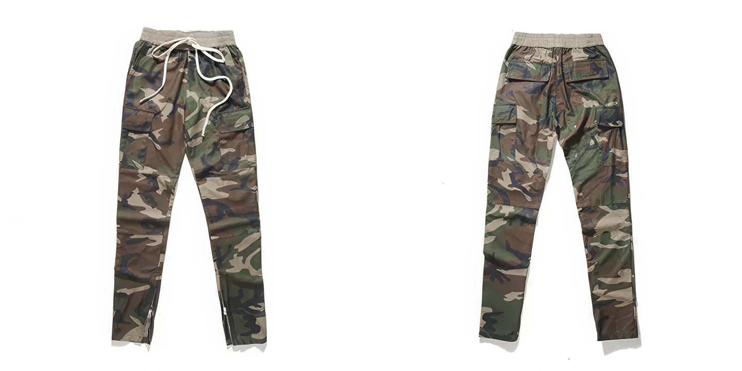 Drawstring Slim Fit Cargo Pants, Camo Casual Pants