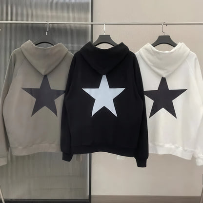 Y2K Aesthetic Star Print Hooded Sweatshirt for Men