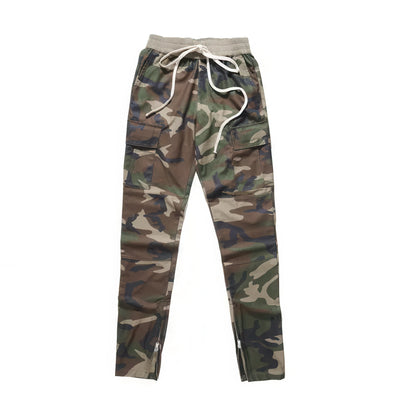 Drawstring Slim Fit Cargo Pants, Camo Casual Pants