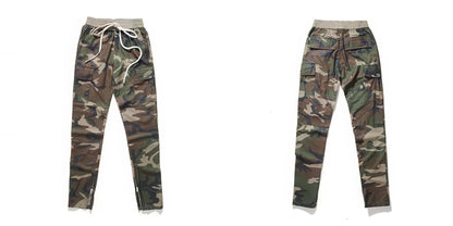 Drawstring Slim Fit Cargo Pants, Camo Casual Pants