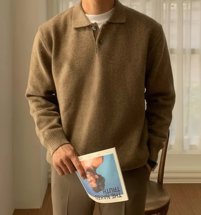 Vintage Polo Collar Buttoned Sweater for Men