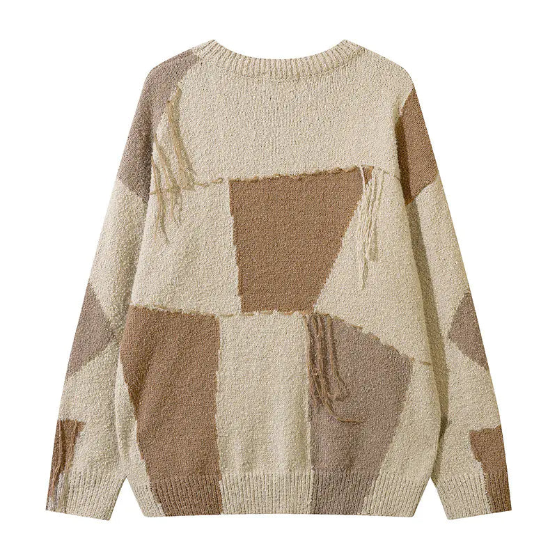Oversized Plaid Tassel Sweater for Men
