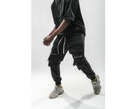 Zipper Cuffed Pants with Pockets - Casual Long Pants